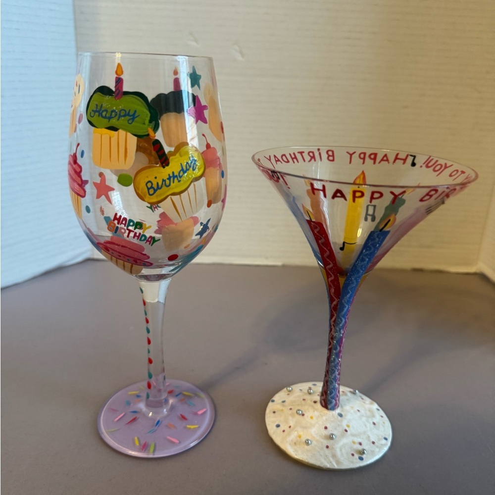 Lolita Happy Birthday Martini and Wine Glass